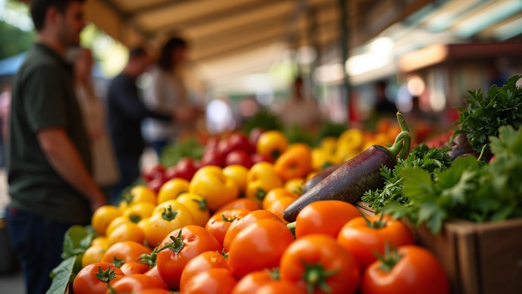 Marché local français avec produits frais et colorés
