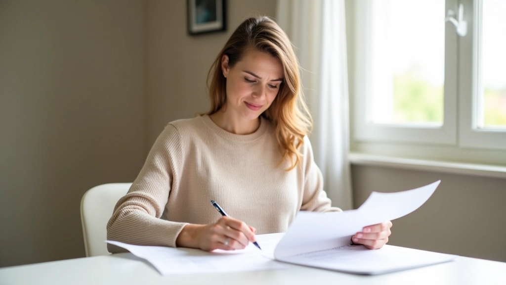 Femme examisant ses reçus de courses et ses notes de budget sur un tableau blanc