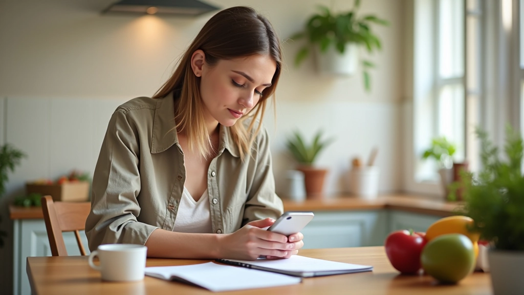 Étapes visuelles d'une personne créant une liste de courses avec prospectus et smartphone
