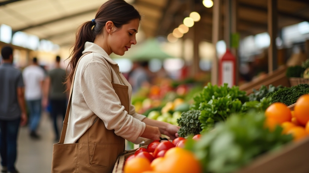 Femme faisant ses courses intelligentes au marché local